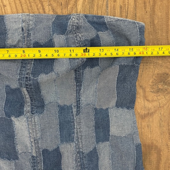 Wild Fable Patchwork Denim Dress Womens Size M Blue Strapless Mini Raw Hem - Picture 7 of 9